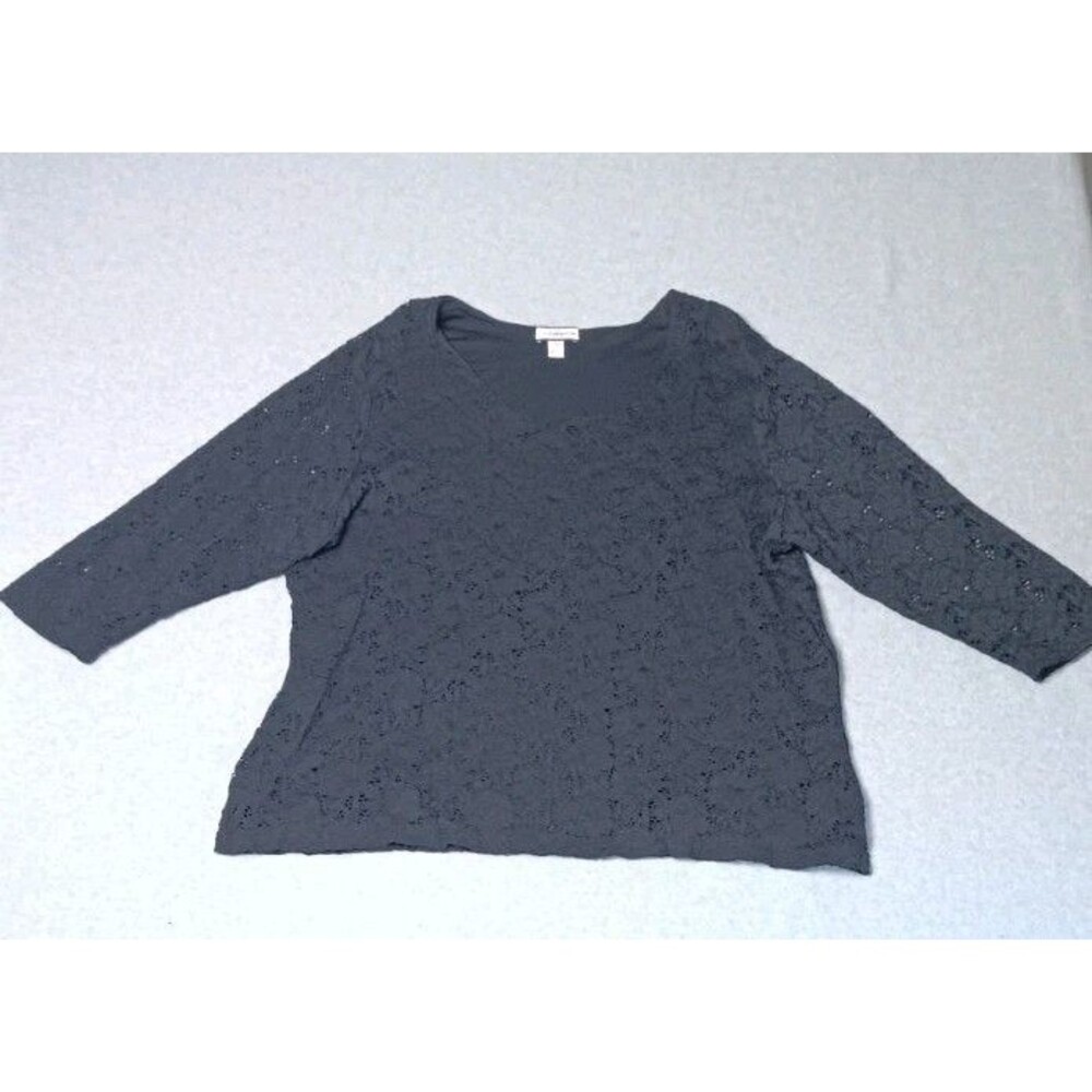 Croft Barrow 3/4 Sleeve Lace Overlay Blouse 2X Black Whimsigoth Witchy Coquette